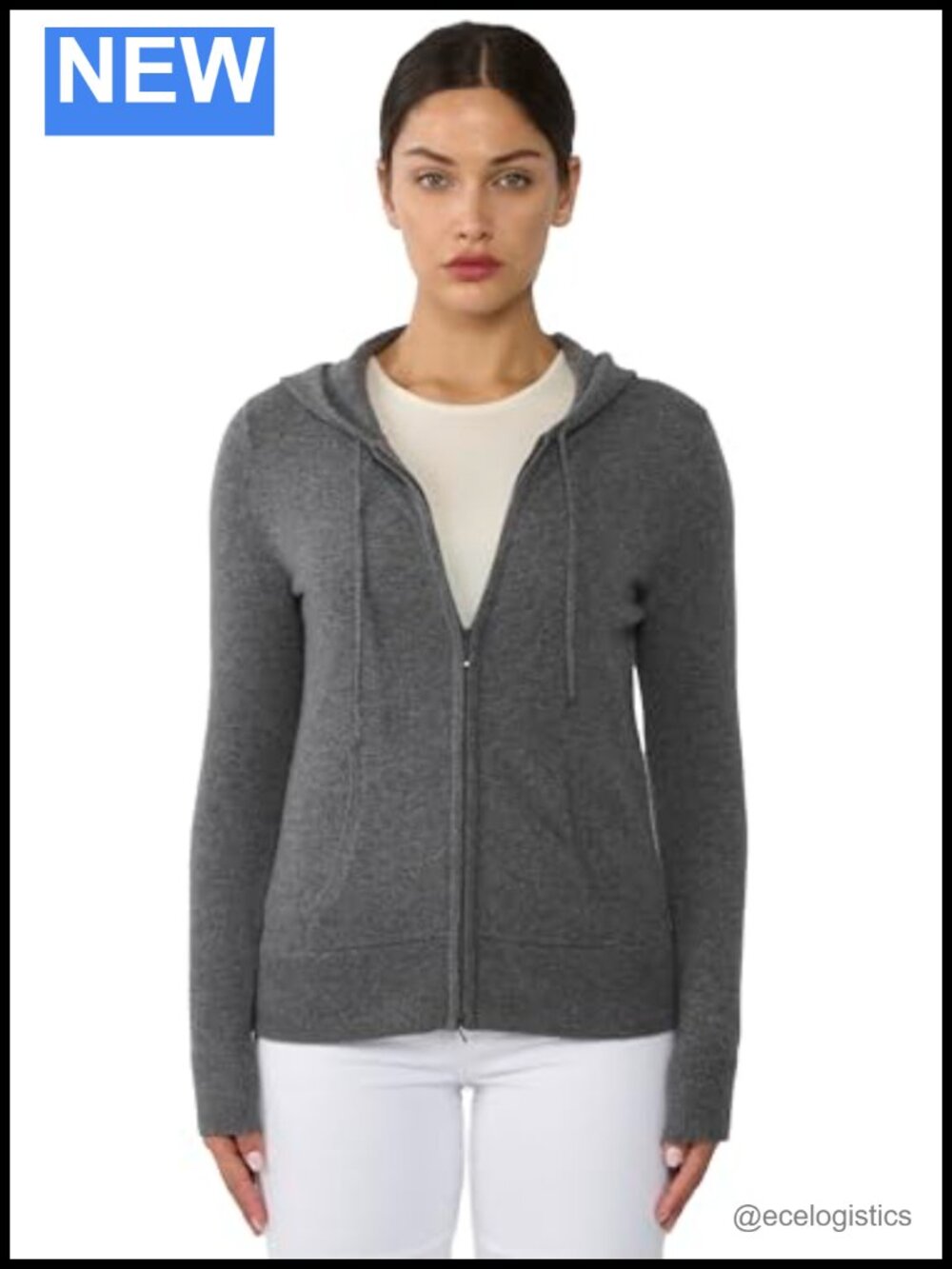100% Pure Cashmere Zip Hoodie Cardigan Sweater Long Sleeve
